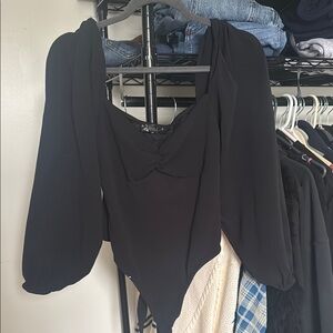 Black Puff Sleeve Bodysuit with Bustier Style